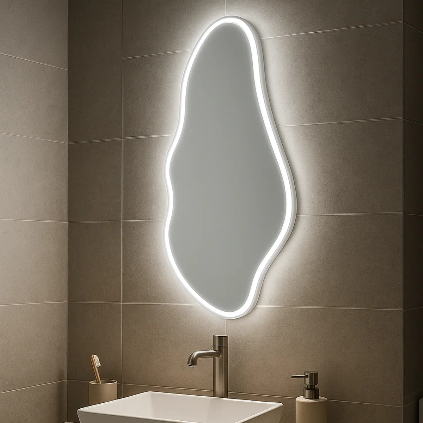 Espejo LED Orgánico Moderno con Luz Blanca 2