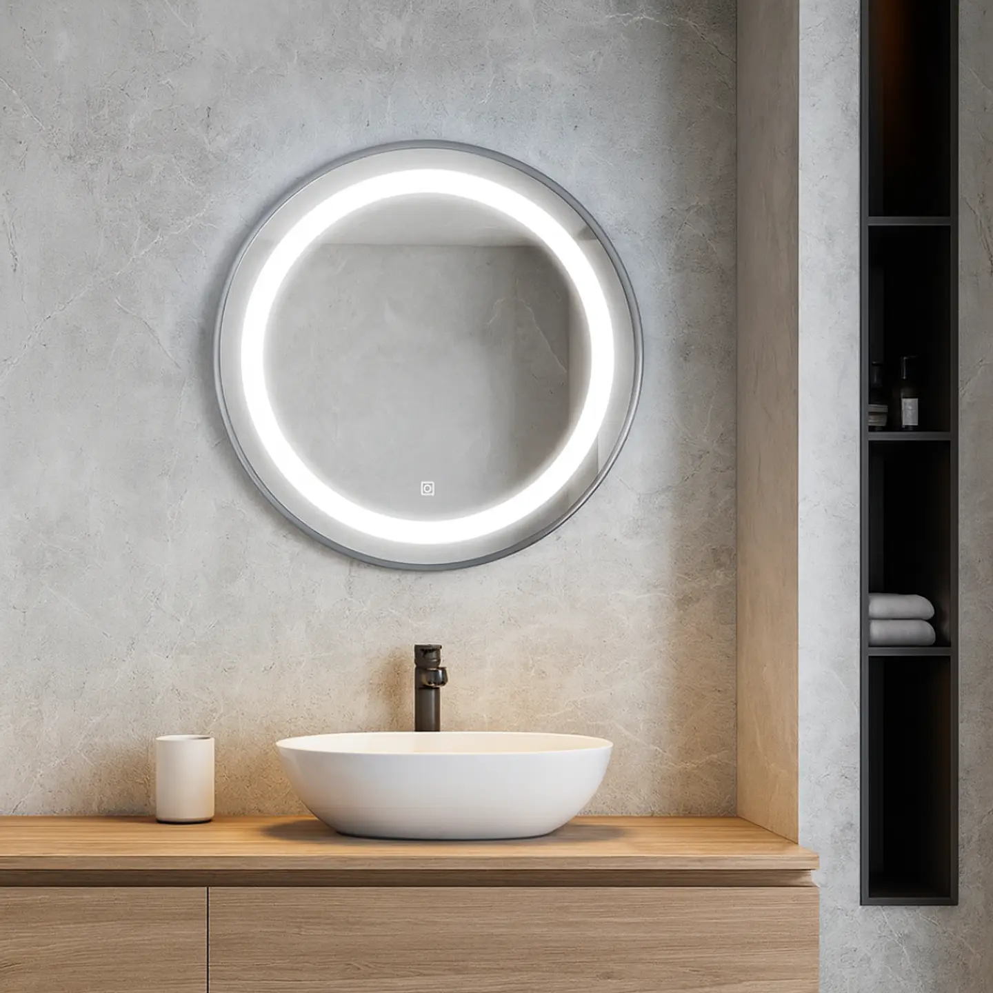 Espejo LED de Pared Redondo con Marco Plateado  2