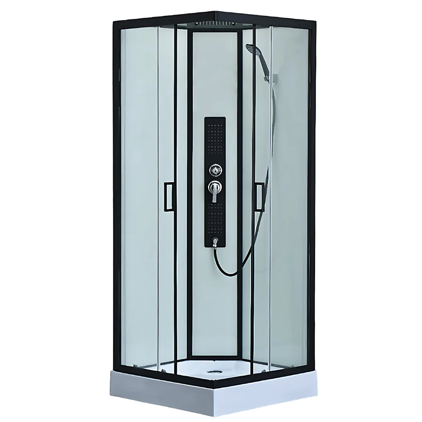 Cabina de Ducha con Hidromasaje de Vidrio Templado y Marco Negro Mate 1