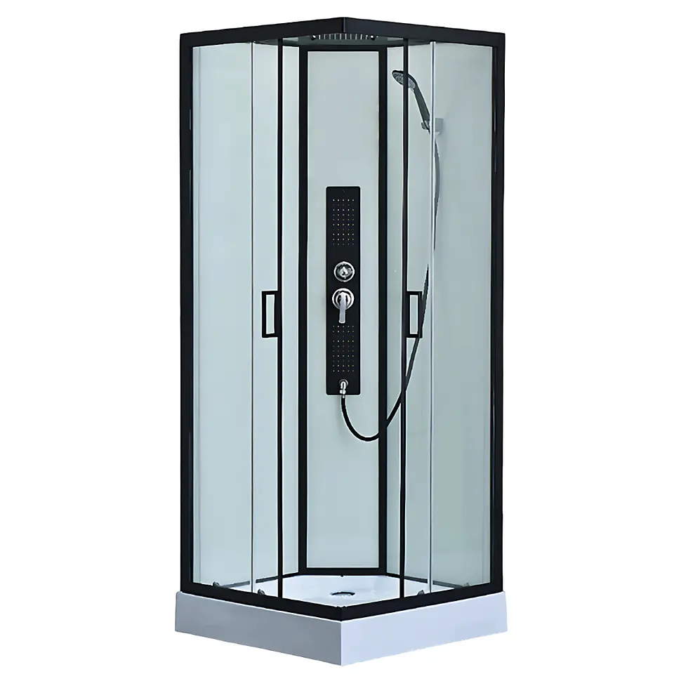 Cabina de Ducha con Hidromasaje de Vidrio Templado y Marco Negro Mate 1