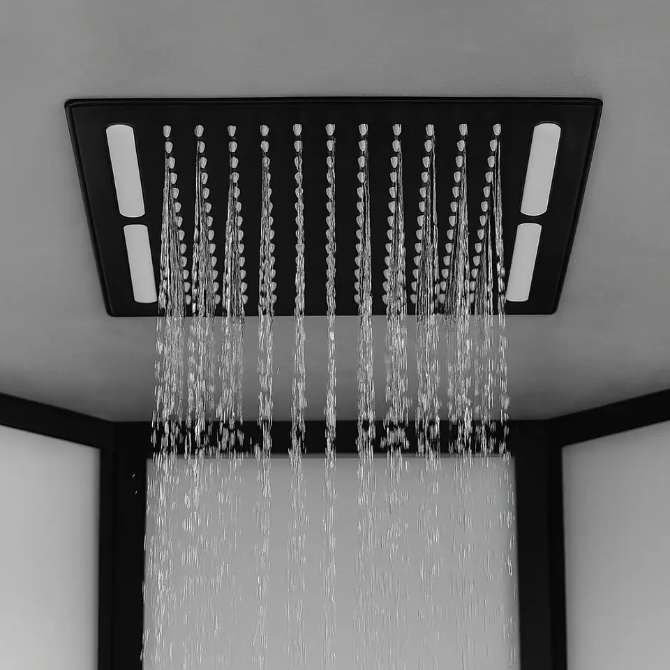 Cabina de Baño con Hidromasaje y Ducha Española de Vidrio Templado con Marco Negro Mate 4