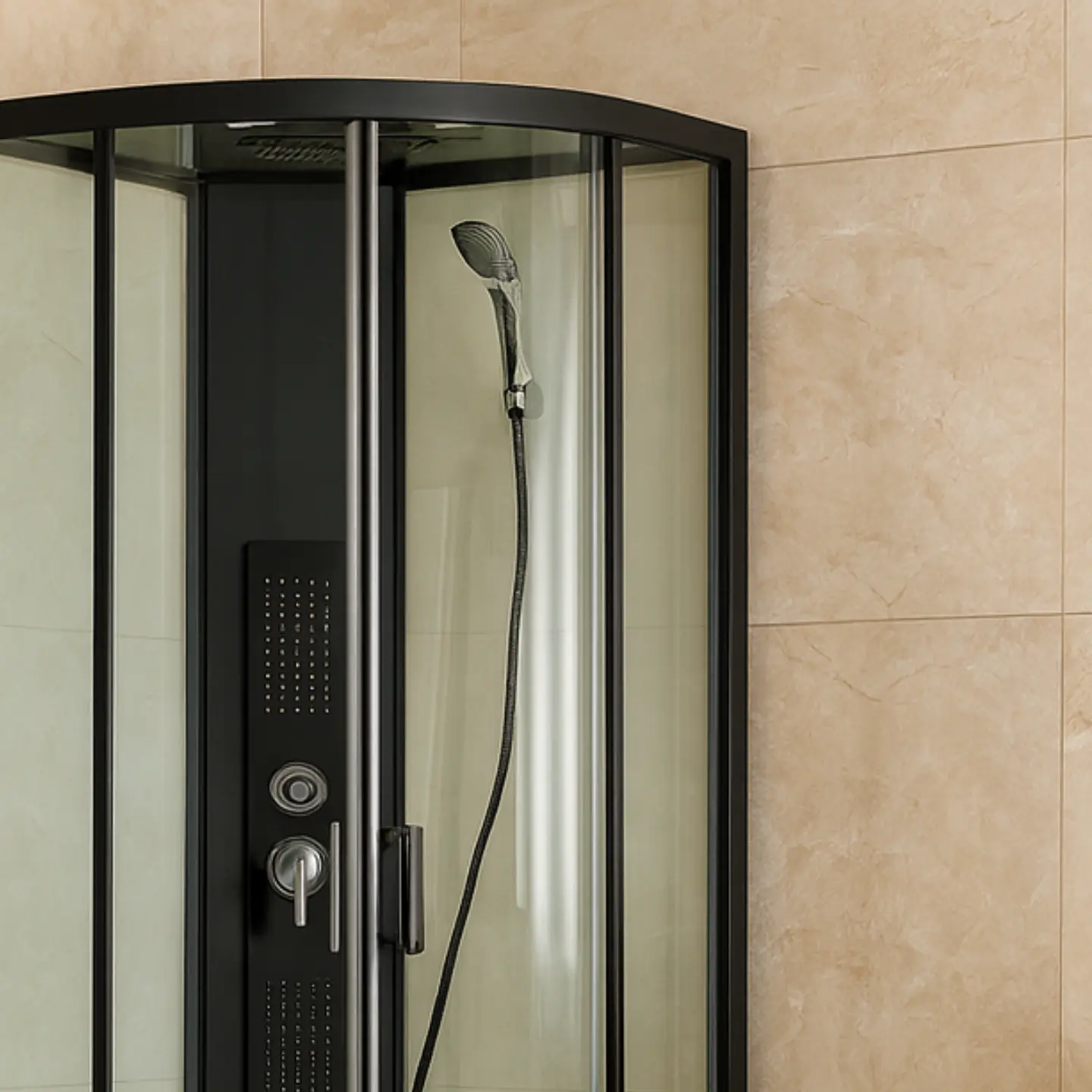 Cabina de Baño con Hidromasaje y Ducha Española de Vidrio Templado con Marco Negro Mate 3