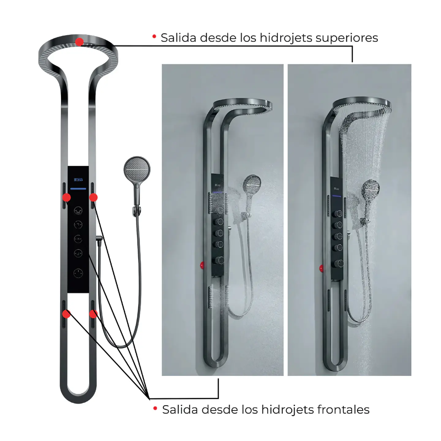 Columna de Ducha Moderna con Pantalla Digital, Hidromasaje y Ducha de Mano 3