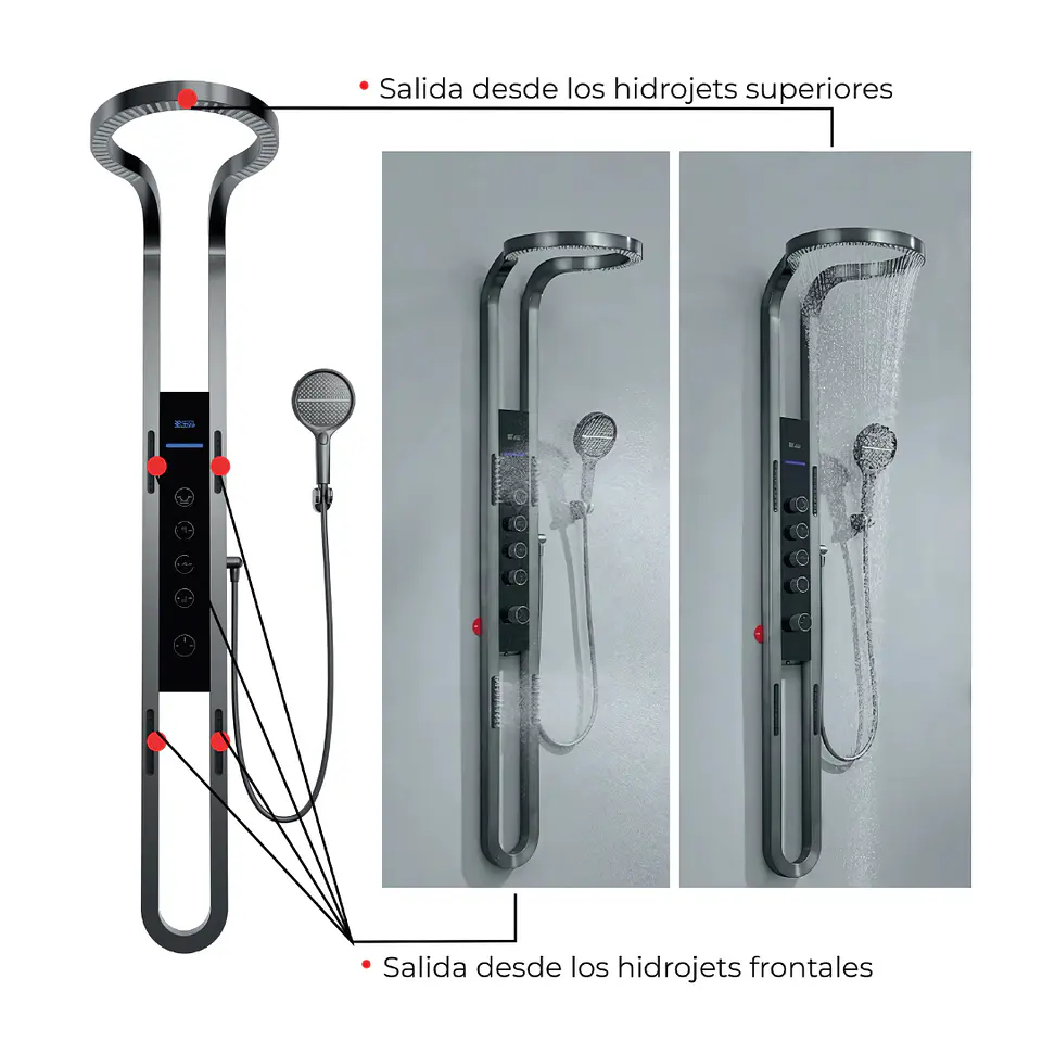 Columna de Ducha Moderna con Pantalla Digital, Hidromasaje y Ducha de Mano 3