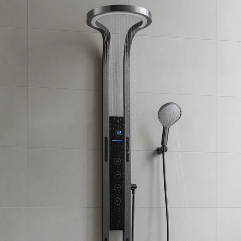 Columna de Ducha Moderna con Pantalla Digital, Hidromasaje y Ducha de Mano