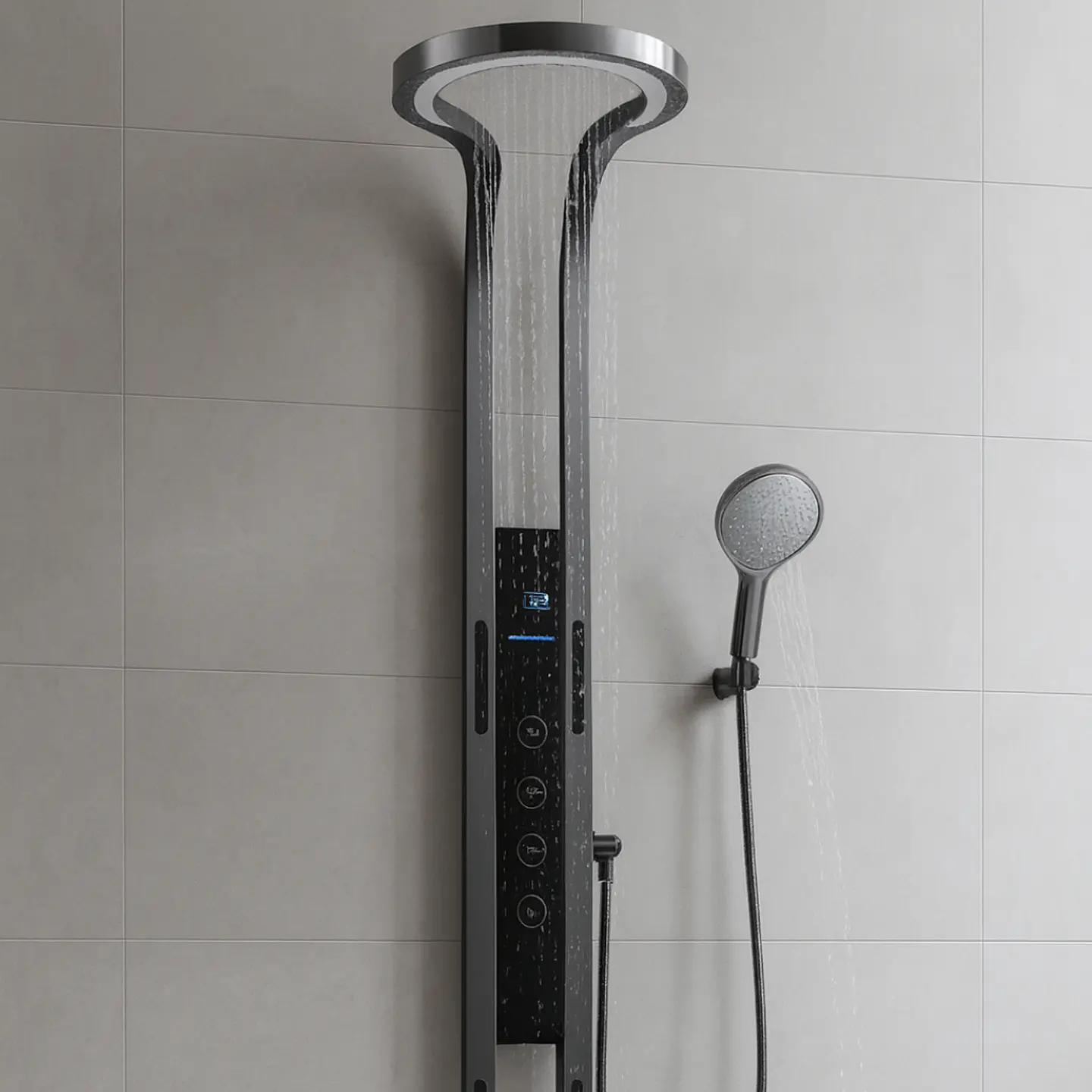 Columna de Ducha Moderna con Pantalla Digital, Hidromasaje y Ducha de Mano 2