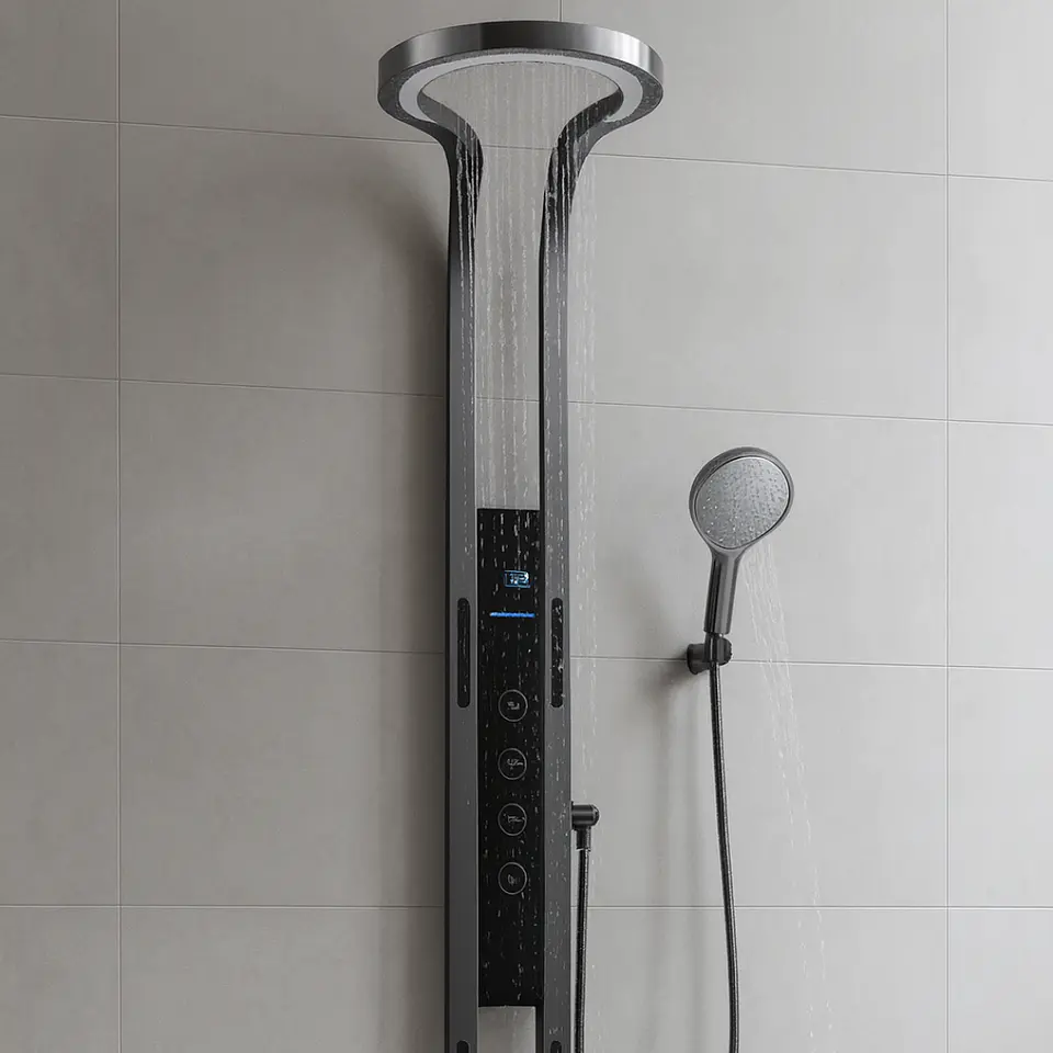 Columna de Ducha Moderna con Pantalla Digital, Hidromasaje y Ducha de Mano 2