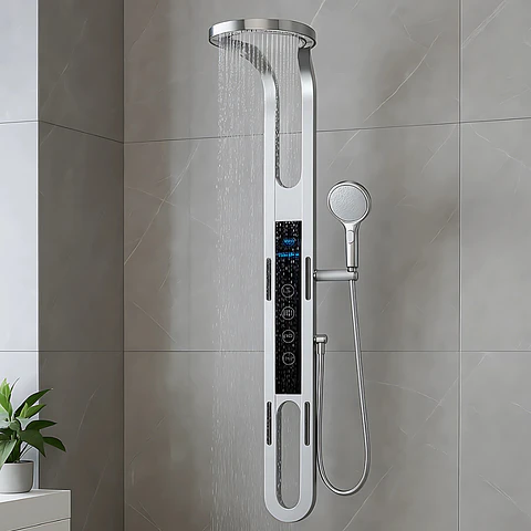 Columna de Ducha con Pantalla Digital, Hidromasaje y Ducha de Mano Blanco Mate 