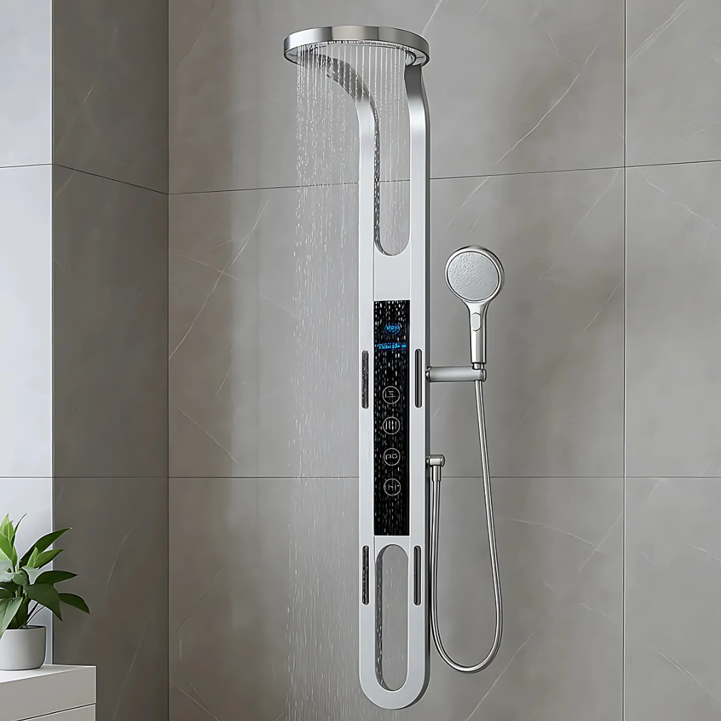 Columna de Ducha con Pantalla Digital, Hidromasaje y Ducha de Mano Blanco Mate  2