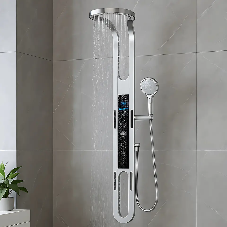 Columna de Ducha con Pantalla Digital, Hidromasaje y Ducha de Mano Blanco Mate  2