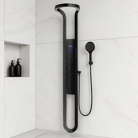 Columna de Ducha con Pantalla Digital, Hidromasaje y Ducha de Mano Negra