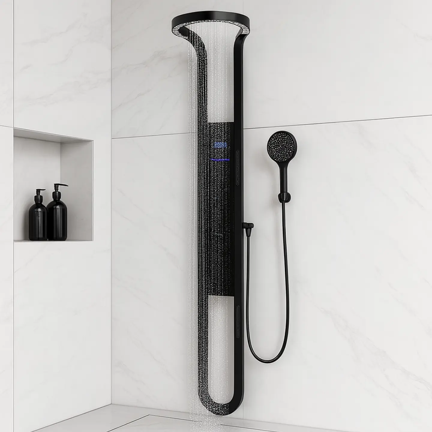 Columna de Ducha con Pantalla Digital, Hidromasaje y Ducha de Mano Negra 2