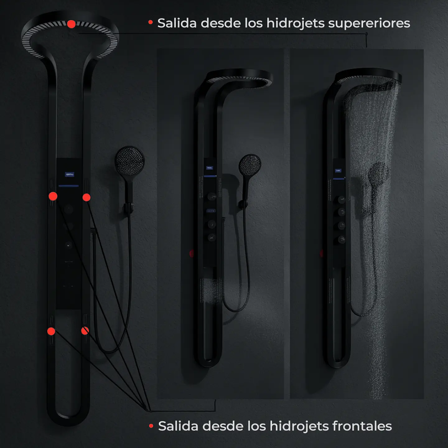 Columna de Ducha con Pantalla Digital, Hidromasaje y Ducha de Mano Negra 4