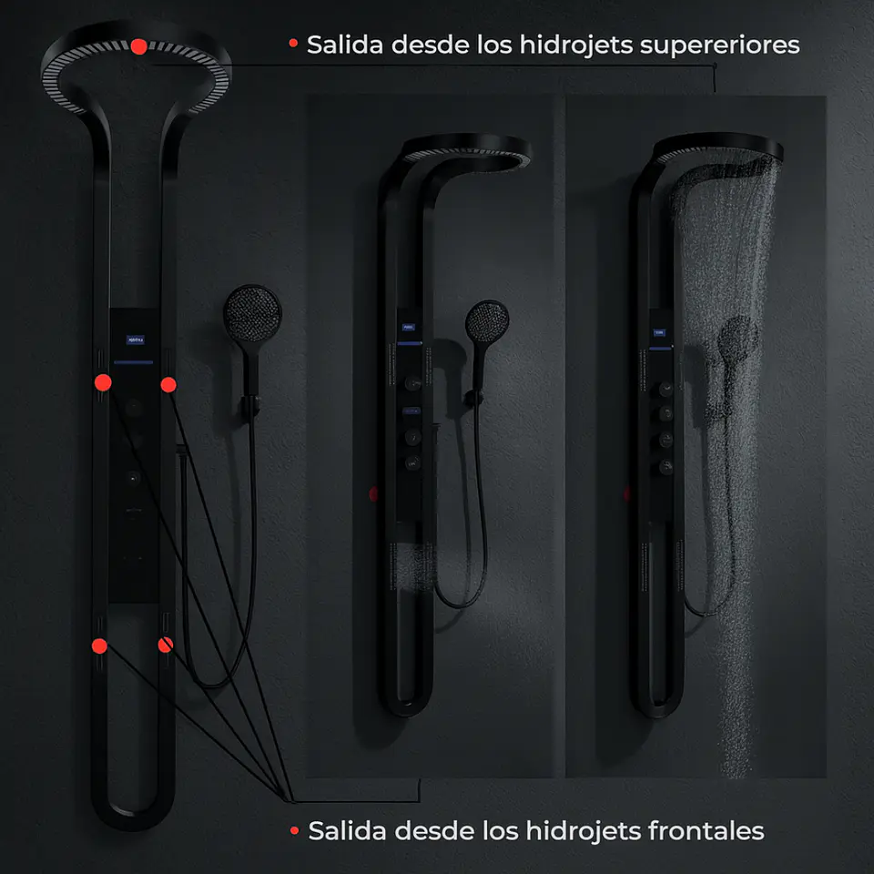 Columna de Ducha con Pantalla Digital, Hidromasaje y Ducha de Mano Negra 4