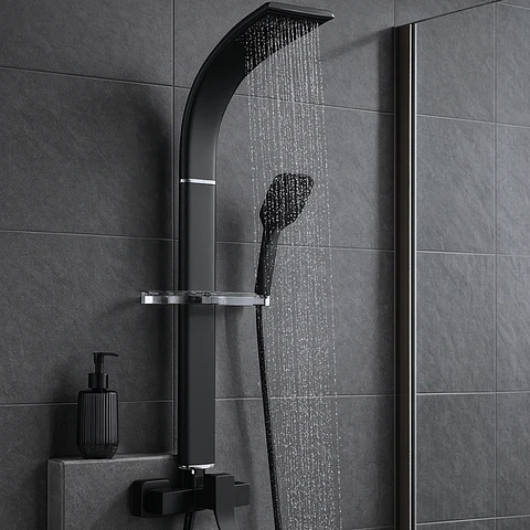 Columna de Ducha Moderna con Monocomando y Ducha de Mano Negro
