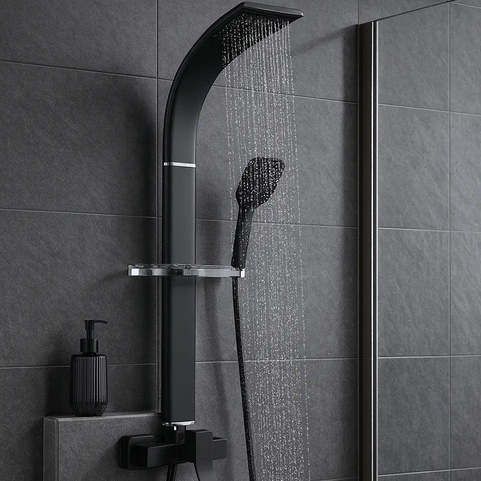 Columna de Ducha Moderna con Monocomando y Ducha de Mano Negro 2