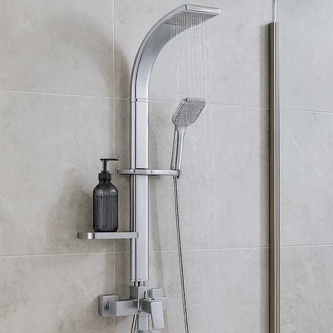 Columna de Ducha Elegante con Monocomando y Ducha de Mano Plateado