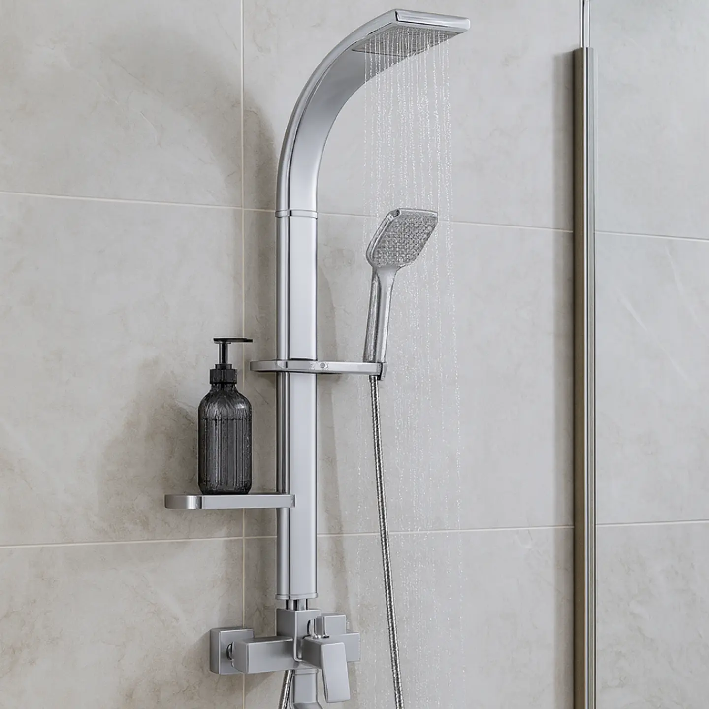 Columna de Ducha Elegante con Monocomando y Ducha de Mano Plateado 2