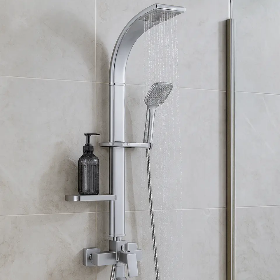 Columna de Ducha Elegante con Monocomando y Ducha de Mano Plateado 2