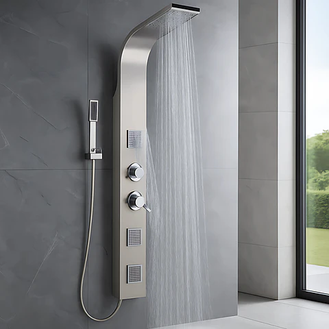 Columna para Ducha con Monocomando y Jets de Hidromasaje Plateado