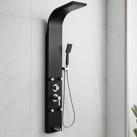 Columna de Ducha Hidromasaje Moderno Acero Inoxidable Negro