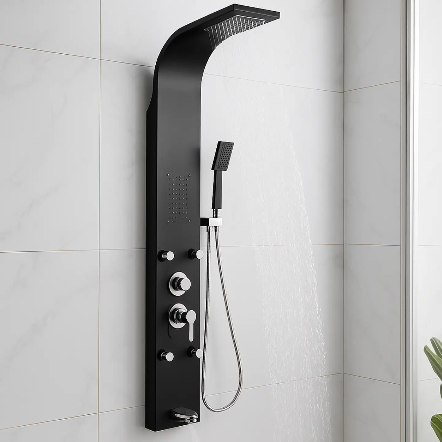 Columna de Ducha Hidromasaje Moderno Acero Inoxidable Negro 2