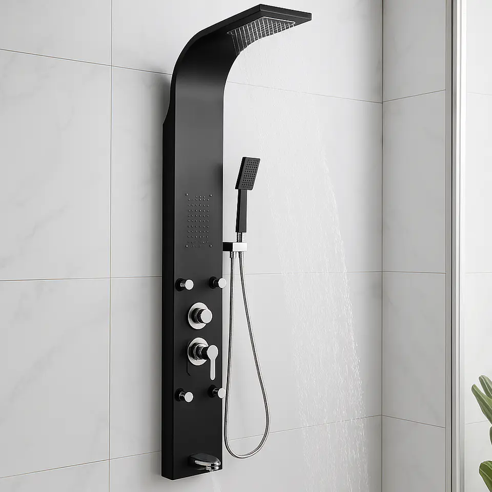 Columna de Ducha Hidromasaje Moderno Acero Inoxidable Negro 2