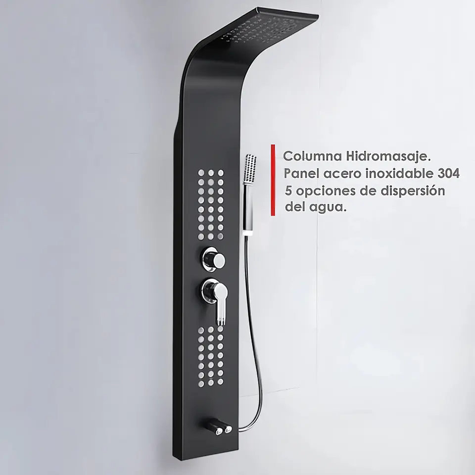 Columna de Ducha Hidromasaje Elegante y Exclusivo de Acero Inoxidable Negro  3