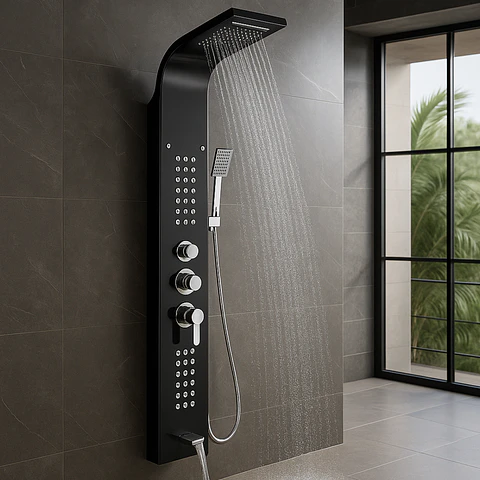 Columna de Ducha Hidromasaje Elegante y Exclusivo de Acero Inoxidable Negro 