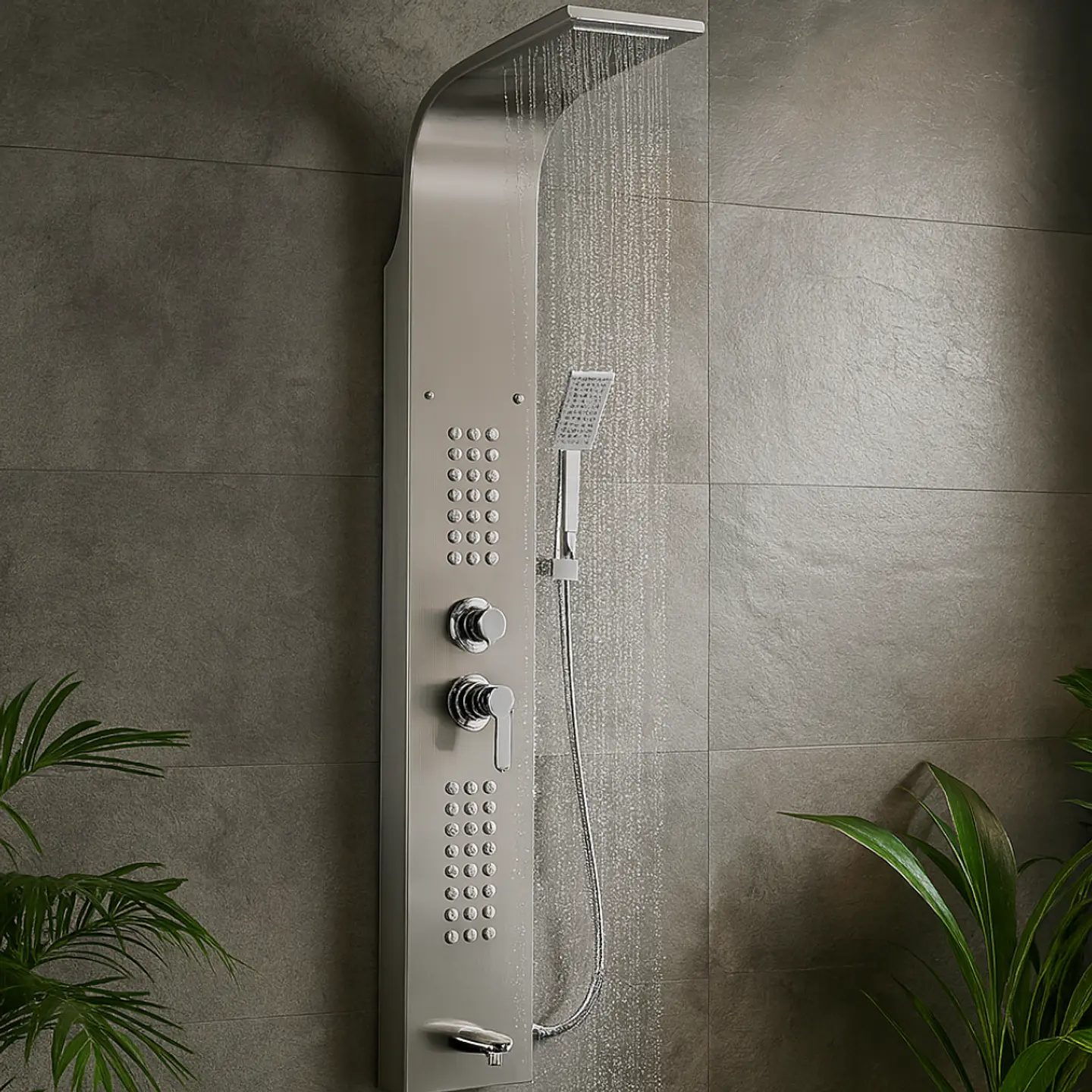 Columna de Ducha Hidromasaje Moderno de Acero Inoxidable Satinado 2