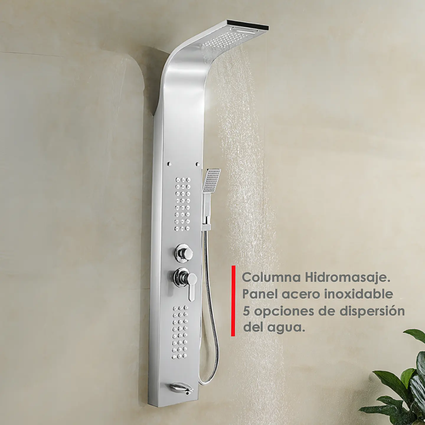 Columna de Ducha Hidromasaje Moderno de Acero Inoxidable Satinado 3