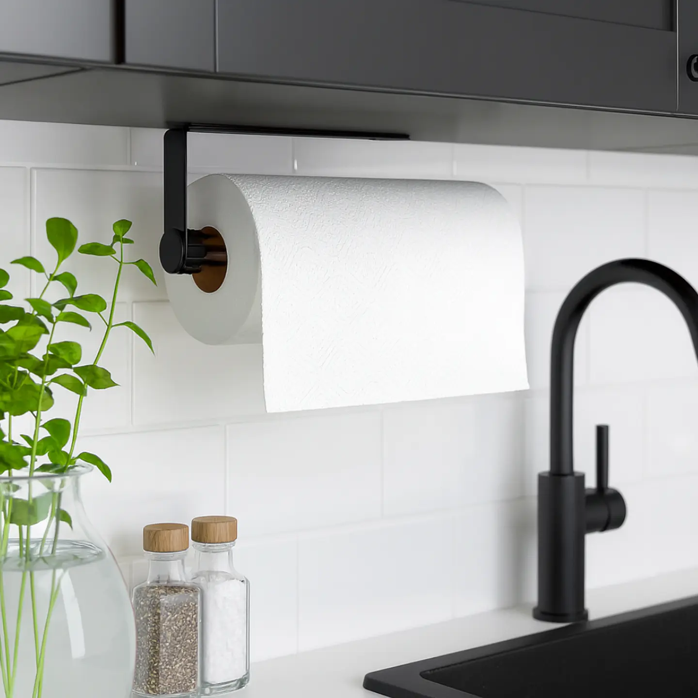 Porta Papel de Cocina Negro Mate en Acero Inoxidable 2