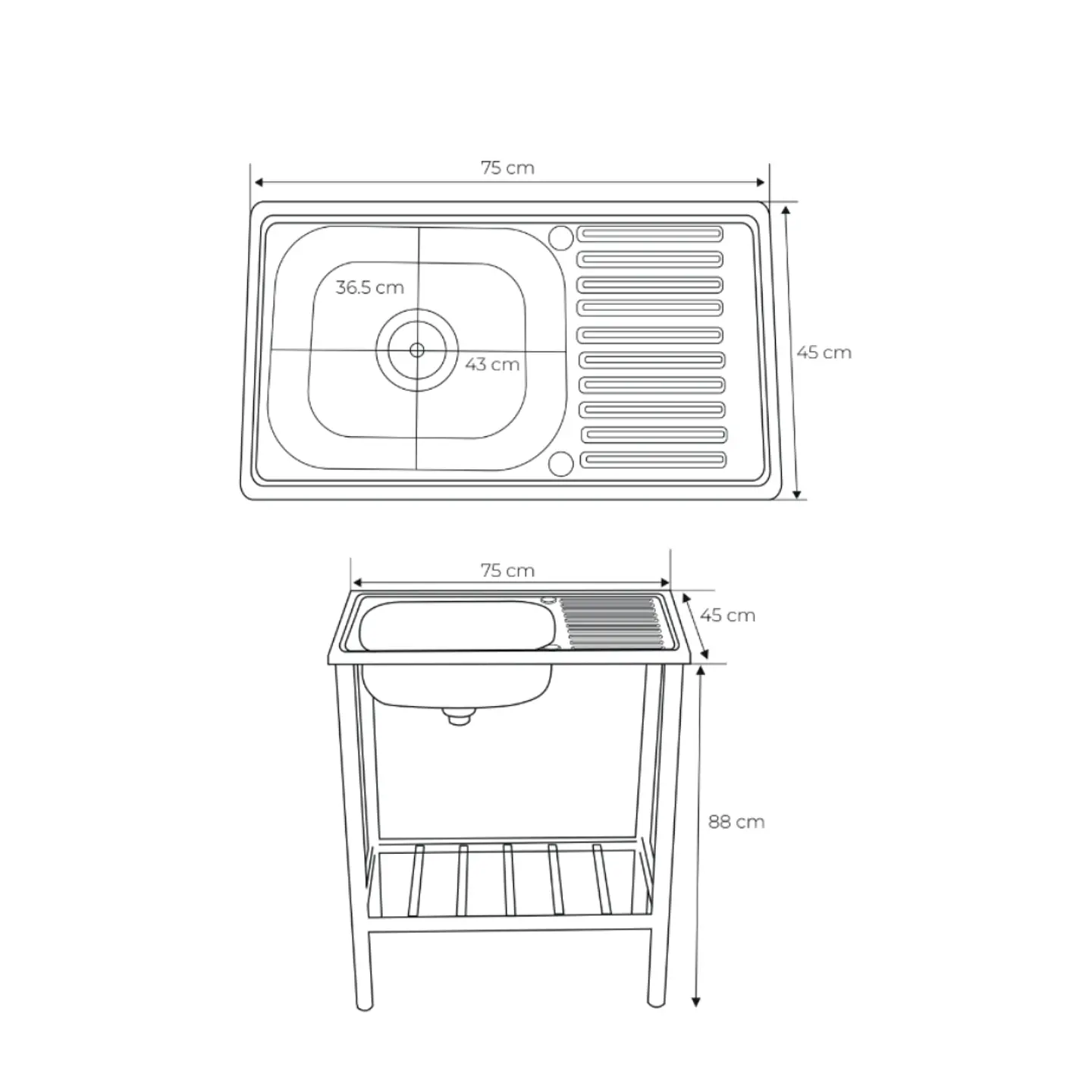 Lavadero de Acero Inoxidable Satinado con Escurridor y Repisa Inferior  3