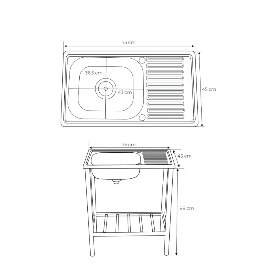 Lavadero de Acero Inoxidable Satinado con Escurridor y Repisa Inferior  3