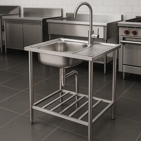 Lavadero de Acero Inoxidable Satinado con Escurridor y Repisa Inferior 