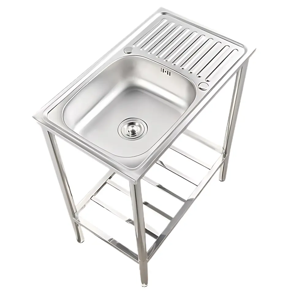 Lavadero de Acero Inoxidable Satinado con Escurridor y Repisa Inferior  1
