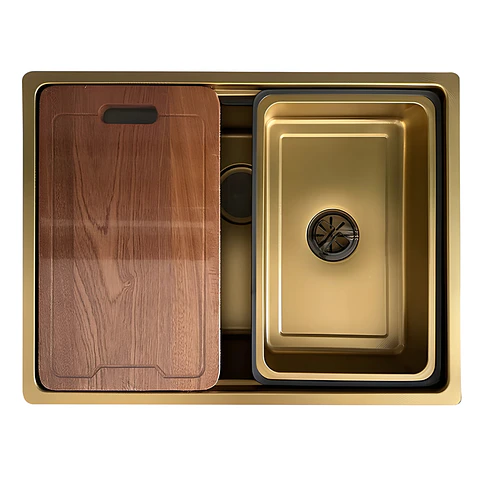 Lavadero de Cocina de Acero Inoxidable Satinado Dorado