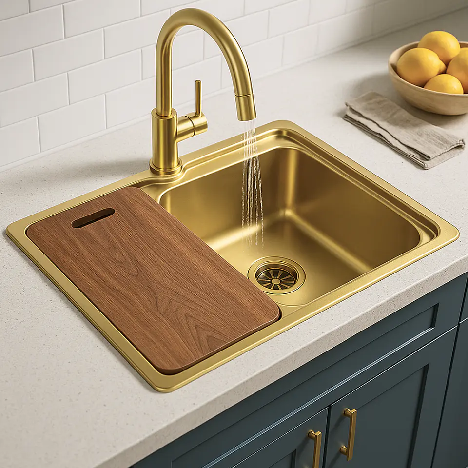 Lavadero de Cocina de Acero Inoxidable Satinado Dorado 2