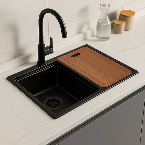 Lavadero de Cocina de Acero Inoxidable Satinado Negro