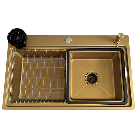 Lavadero de Cocina de Acero Inoxidable Dorado con Lavacopas