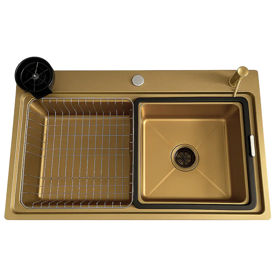 Lavadero de Cocina de Acero Inoxidable Dorado con Lavacopas 1