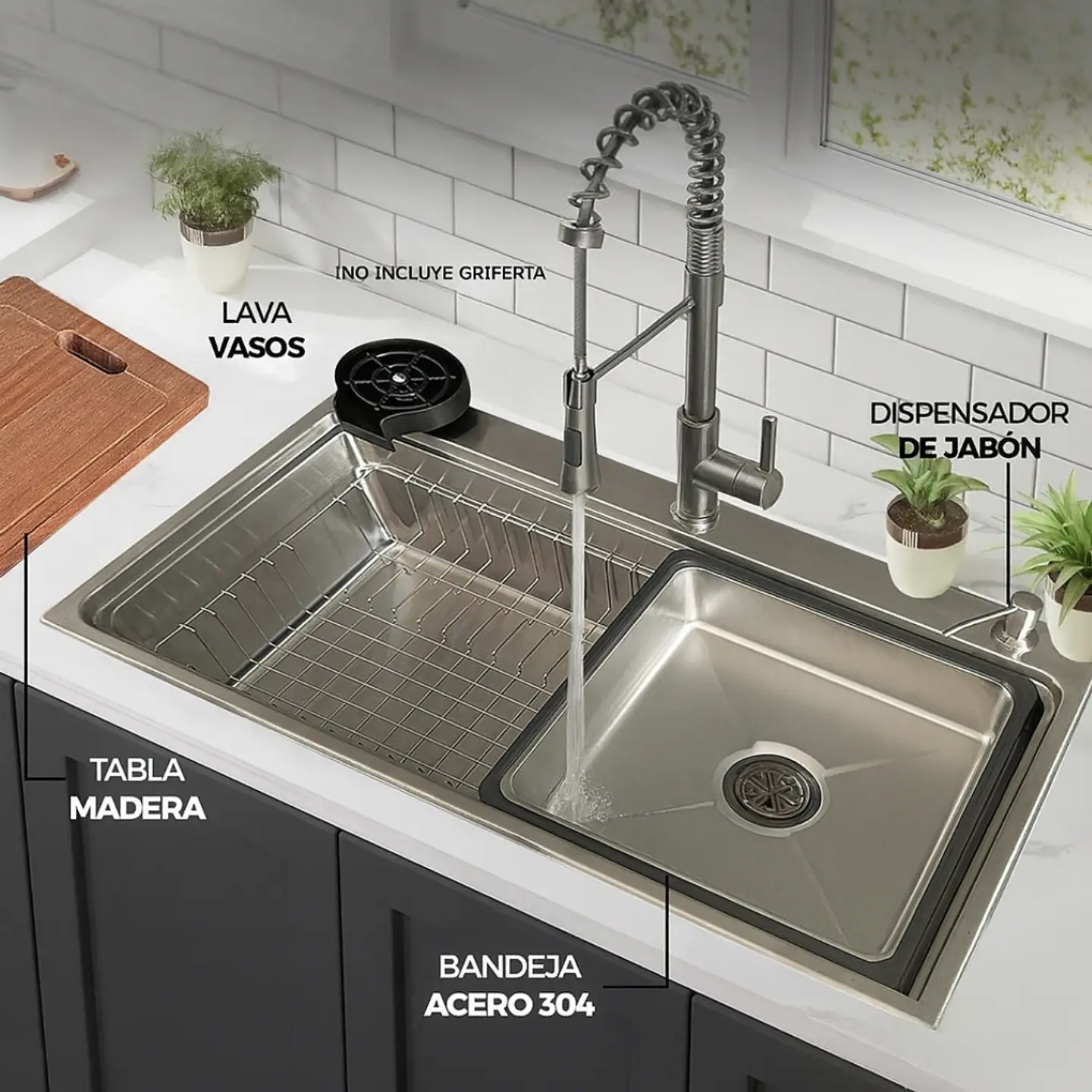 Lavadero de Cocina de Acero Inoxidable Plomo con Lavacopas  3