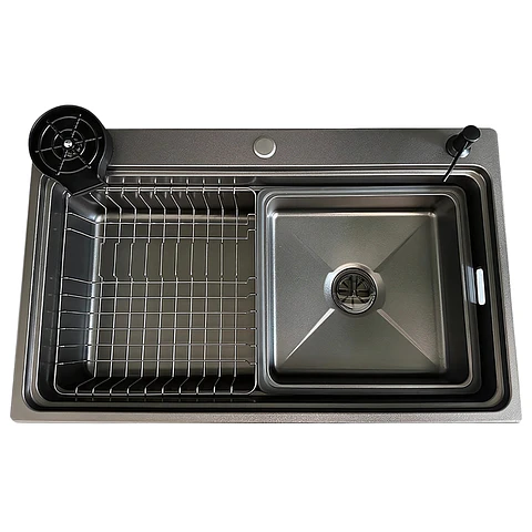 Lavadero de Cocina de Acero Inoxidable Negro con Lavacopas