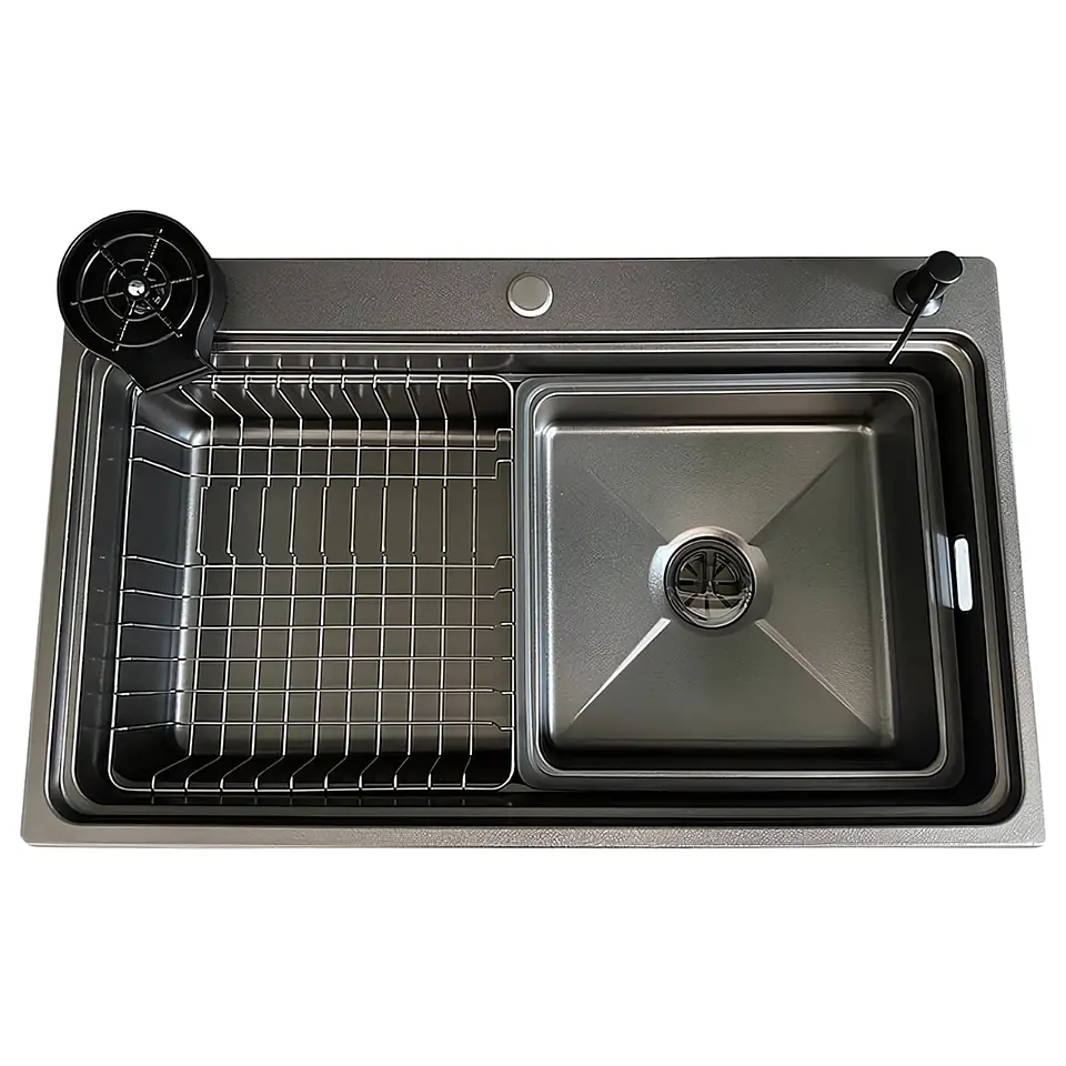 Lavadero de Cocina de Acero Inoxidable Negro con Lavacopas 1