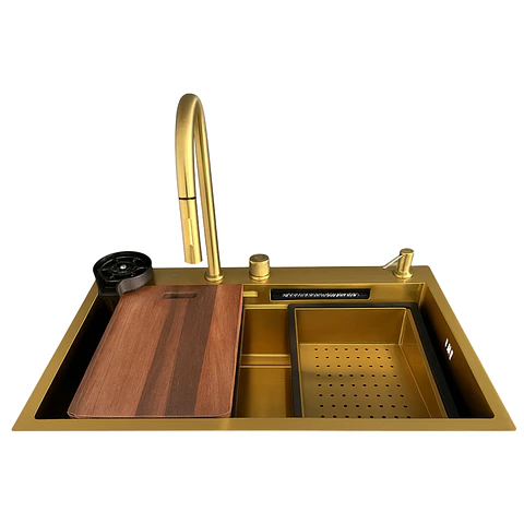 Lavadero de Cocina de Acero Inoxidable Dorado con Monocomado