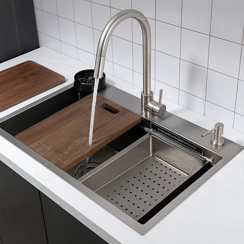 Lavadero de Cocina de Acero Inoxidable Plomo con Monocomando