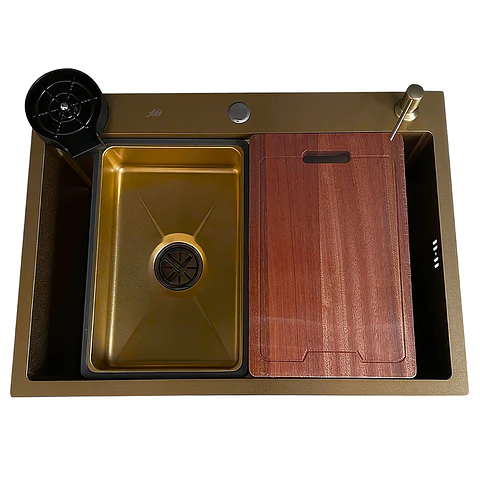 Lavadero de Cocina de Acero Inoxidable Dorado Premium con Lavacopas