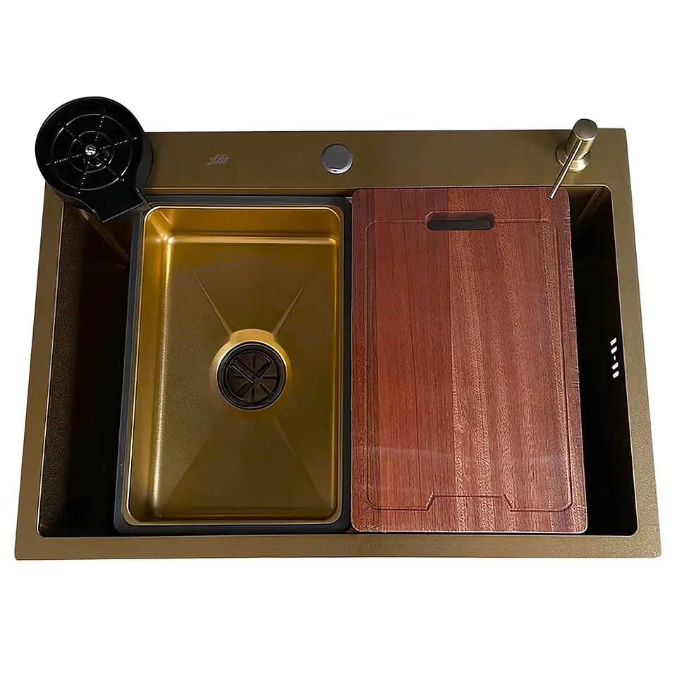 Lavadero de Cocina de Acero Inoxidable Dorado Premium con Lavacopas 1