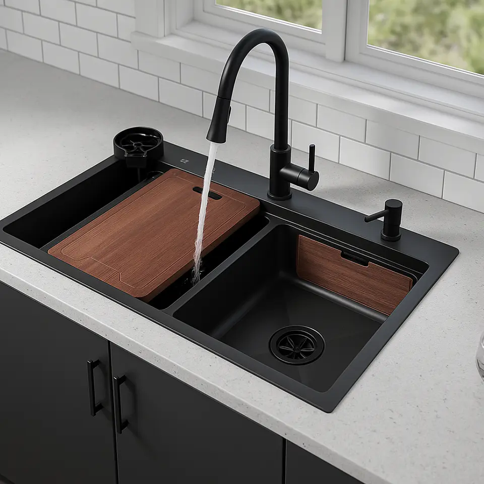 Lavadero de Cocina Acero Inoxidable Negro Premium con Lavacopas 2