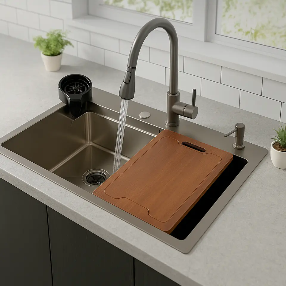 Lavadero de Cocina de Acero Inoxidable Plomo Premium con Lavacopas 2